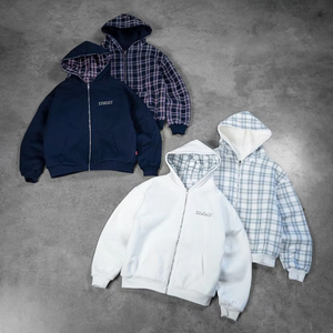 Fabricante de Chaquetas Personalizadas de Franela de Doble Capa, Diseño Cuadrado, Extra Grandes, de 500 g/m², con Capucha Reversible y Cierre de Cremallera - Product Image 1