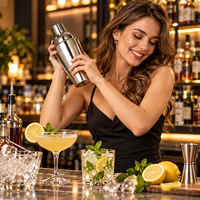 Shaker à cocktails français de luxe en acier inoxydable avec finition miroir, capacité 350 ml, logo personnalisé, vente chaude en usine, pour bar à domicile et hôtel