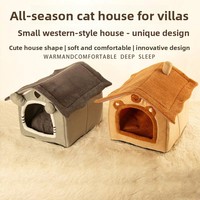 Maison pour chat semi-fermée de style maisonnette, chaleur hivernale, protection contre le gel, utilisation intérieure/extérieure, motif ours en peluche