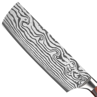 Couteau Nakiri japonais de haute qualité de 7 pouces motif damas couteau à trancher de cuisine en acier inoxydable avec manche en bois Pakka