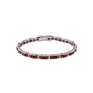 Luxury Garnet <b>Bracelet</b> in <b>925</b> <b>Sterling</b> <b>Silver</b> Rhodium Plated-Wedding Gift - Product Image 1