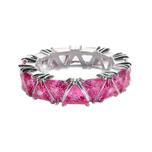 Luxury Pink Crystal Pyramid Ring <b>Copper</b> & Zinc Alloy Claw Setting <b>Bangle</b> Women's Everyday Wear Jewelry H479 - Product Image 1