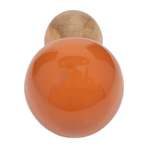 Scultura a forma di fungo in legno di mango con cappuccio arancione e gambo naturale, pezzo decorativo per la casa - Product Image 4