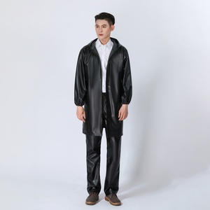 Ensemble de veste imperméable en cuir PU à capuche longue pour homme, veste de travail avec fermeture éclair - Product Image 1
