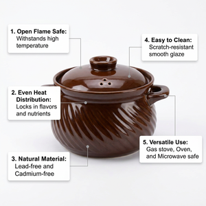 Casserole en céramique rouge TESSWANG avec base chauffante, ensemble de <span class=keywords><strong>mini</strong></span>-hot pot japonais pour soupes et ragoûts individuels - Product Image 5