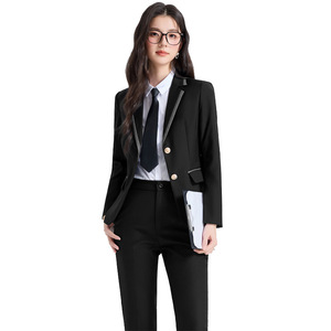 Women's Formal Suit Set Gray Navy Professional Workwear Anti-Wrinkle Full Sleeve Office Wear Commuting To Work - Product Image 5