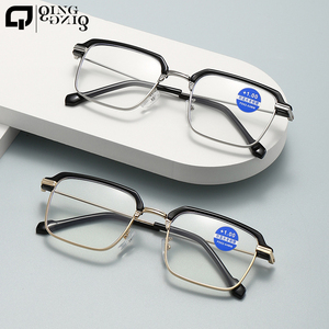 Lunettes de lecture optiques classiques pour homme, anti-lumière bleue, demi-monture noire, métal doré argenté, pour homme d'affaires - Product Image 1