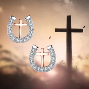 Eleganti Orecchini a Perno con Zirconi Bicolore a Forma di Ferro di Cavallo, Gioielli di Lusso Minimalisti per Donna, Uso Quotidiano, Regalo Chic - Product Image 2