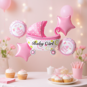 C'est une fille ! Ballon en aluminium rose pour poussette, lot de 5, décorations pour baby shower, YA18 - Product Image 2