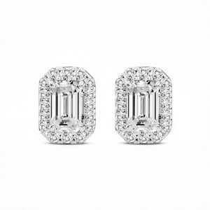 Boucles d'oreilles clous en diamant de laboratoire taille émeraude pour femme, couleur VVS VS EF, or rose 18 carats, bijoux fins classiques de luxe pour usage quotidien - Product Image 5