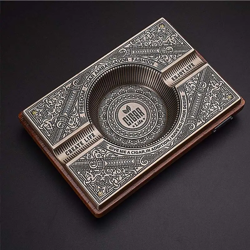 Square Creative Metal Ashtray Anti Fall Household Colorful Personality Cigar Ashtray With Extra Wide Cigar Rests