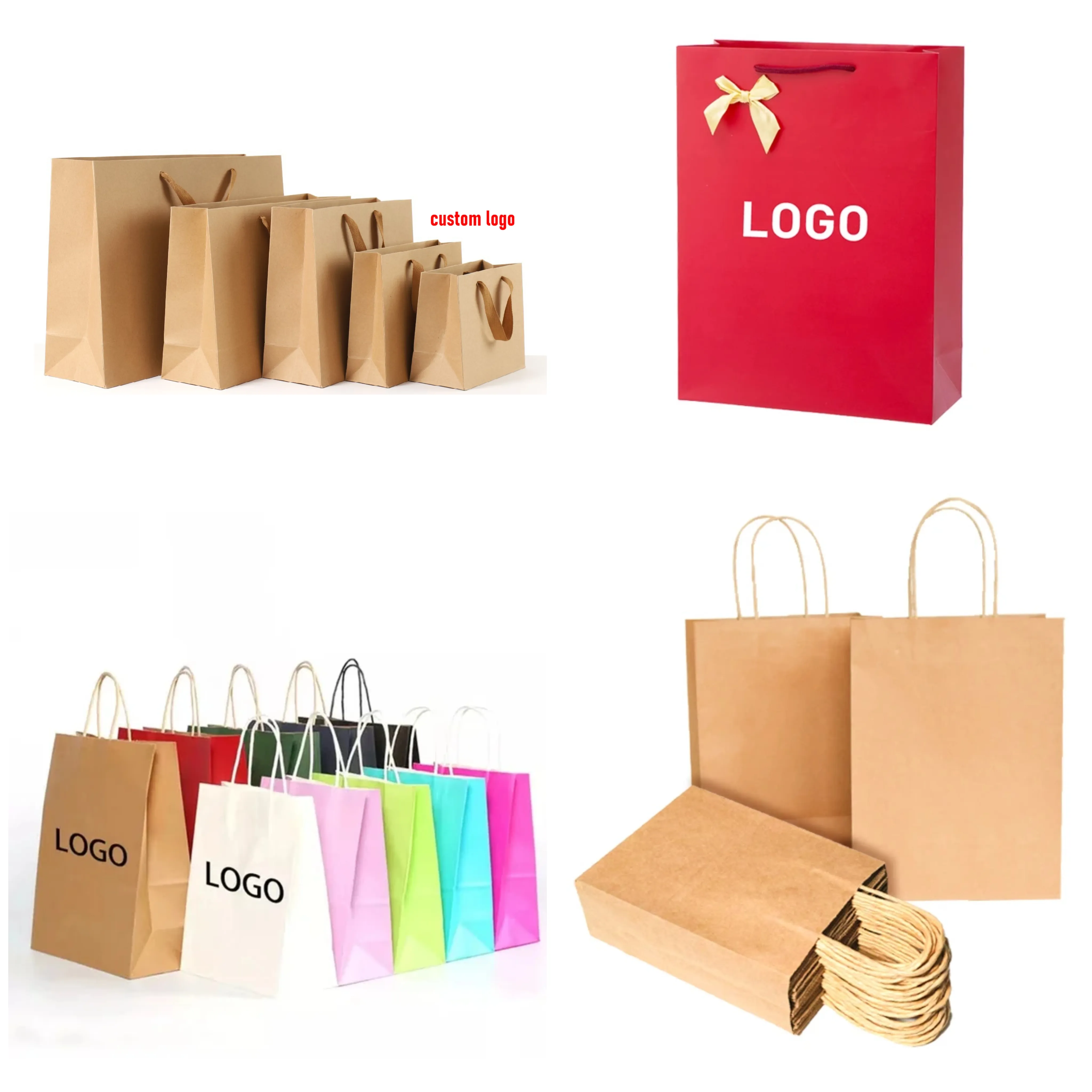 Promotion Sac en papier kraft réutilisable 100% sacs en papier brun recyclé pour les achats Supermarché Mode Vente au détail Fabricant de sacs en papier