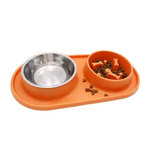 Миска для домашних животных Famipet-Custom из нержавеющей стали, миска для корма для собак с медленной подачей, нескользящий Силиконовый коврик