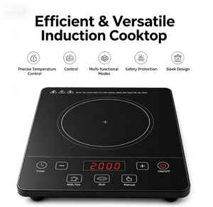 Table de cuisson à induction à bobine en cuivre à économie d'énergie, minuterie tactile LED, puissance réelle de 1350 W, <span class=keywords><strong>plaque</strong></span> chauffante en céramique, cuisinière portable - Product Image 4