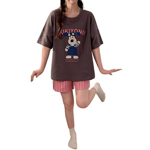 Pigiama da donna estivo a maniche corte e pantaloncini, set sottile, ideale <span class=keywords><strong>per</strong></span> dormitori studenteschi, stile cartone animato, <span class=keywords><strong>per</strong></span> live cross-border. - Product Image 4