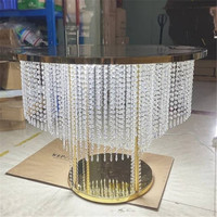 Support à gâteau rond en or avec rideau de perles de cristal scintillantes, table de présentation de desserts pour mariage, fête d'anniversaire