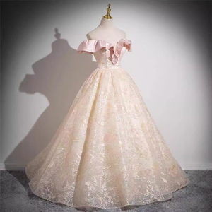 Off The Shoulder Evening Dress Long Skirt Stage Performance Women Polyester Fiber Adult Birthday Party Dress - Product Image 4