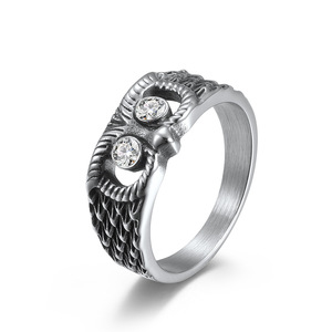 Owl <b>Titanium</b> Steel <b>Ring</b> Band With Crystal Inlay Unisex Fashion Jewelry Gift - Product Image 5