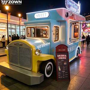 Camionnette alimentaire électrique ZOWN bleue, jaune et rose avec fenêtre circulaire et porte latérale pour service mobile - Product Image 1