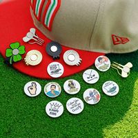 Nouveau marqueur de balle de golf promotionnel personnalisé 25 mm en alliage de zinc magnétique avec clip, finition nickel brillant/noir/doré et impression UV émaillée