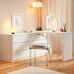 <span class=keywords><strong>Commode</strong></span> en bois blanc réglable, meuble de rangement latéral, coiffeuse moderne de luxe avec miroir LED pour chambre à coucher - Product Image 4