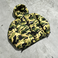 Veste matelassée à capuche unisexe surdimensionnée et courte avec logo personnalisé, motif camouflage, imprimé Drip Camo, poignets ajustables