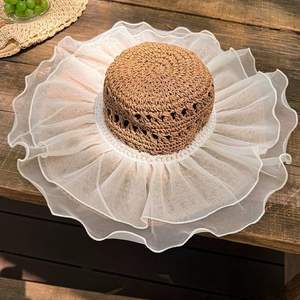 Chapeau de paille DLS d'été à large bord <span class=keywords><strong>en</strong></span> dentelle tressée, respirant, protection UV, pour femme, idéal pour la plage, les vacances <span class=keywords><strong>en</strong></span> bord de mer et les sorties quotidiennes - Product Image 3