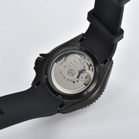 Montre de plongée automatique personnalisée pour homme avec cadran arc-en-ciel, boîtier noir mat, bracelet en cuir noir, lumineuse, étanche 50M, avec logo