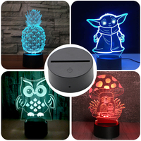 Bases de lampes à LED pour veilleuse à LED 3D Acrylique ABS Noir Lampe à LED 3D Base tactile avec câble USB et télécommande