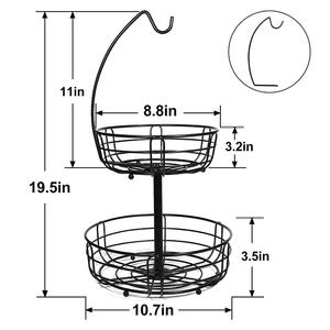 Custom Metal 2-Tier Detachable Fruit Bowl with Banana <b>Hanger</b> and Strong Load-Bearing Capacity for Kitchen Use - Product Image 6