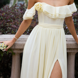 Vestido Maxi Elegante de Gasa con Volantes y Hombros Descubiertos para <span class=keywords><strong>Mujer</strong></span>, con Abertura Alta y Espalda Corsetada, Ideal para Uso Diario, Formal, Fiestas, Noches y Bodas - Product Image 4