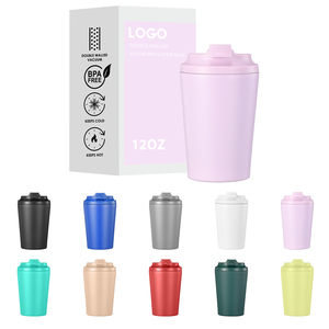 Оптовая Продажа, оптовая продажа, индивидуальная Двойная стенка для горячего и холодного путешествия, 12 унций, чашка для кофе из нержавеющей стали, кружка с цветной крышкой - Product Image 1