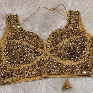 Blusa de Novia Dorada para Mujer con Circones de Espejo Reales y Bordado Artesanal Pesado - Product Image 1