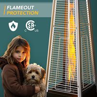 Chauffe-terrasse professionnel au gaz extérieur 48000 BTU, propane, acier inoxydable, protection contre la surchauffe, tour de flamme pyramidale, verre de quartz