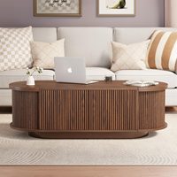 Table Basse Relevable Moderne Minimaliste avec Rangement Dissimulé Durable, Table Centrale de Salon Ovale en Bois Massif