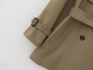 <span class=keywords><strong>Trench</strong></span>-coat <span class=keywords><strong>court</strong></span> <span class=keywords><strong>kaki</strong></span> de haute qualité pour <span class=keywords><strong>femme</strong></span> avec ceinture et veste élégante - Product Image 6