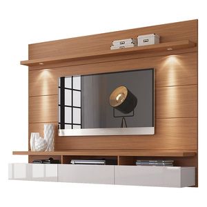 Laca blanca moderna de alto brillo con estantes de madera de cerezo soporte de <span class=keywords><strong>TV</strong></span> - Product Image 5
