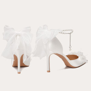 Di alta qualità tacco alto <span class=keywords><strong>scarpe</strong></span> da damigella con fiocco di perle <span class=keywords><strong>scarpe</strong></span> da <span class=keywords><strong>sposa</strong></span> a punta tacchi sottili <span class=keywords><strong>scarpe</strong></span> da <span class=keywords><strong>sposa</strong></span> per le donne e le signore - Product Image 3