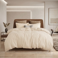 Nouvelle Collection : Parure de lit 3 pièces en microfibre soyeuse, blanc ivoire uni, luxueuse, infroissable et facile d'entretien