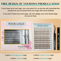 Kit d'extension de cils complet DIY SH10 marron avec logo personnalisé, ensemble de bouquets de cils, vente en gros, incluant colle, fixateur et pince à épiler, marque privée