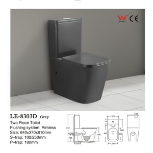 โถสุขภัณฑ์แบบสองชิ้น CR LE-8303D สีเทา ไร้ขอบ ขนาด 640x370x810 มม. - Product Image 2