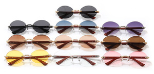 LMAMBA S060 Newest Trendy Retro Wooden Temples Shades Women's Men's Metal Rimless Oval Frame Custom UV400 <b>Sunglasses</b> 2024 - Product Image 6