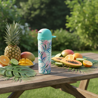 Bouteille d'eau en plastique à double paroi sans BPA, écologique, avec paille rabattable et bouchon en forme de crème glacée, 330 ml, pour camping et randonnée en extérieur