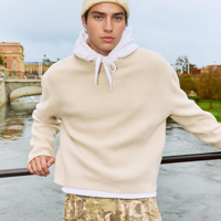 Pull imprimé avec poignets côtelés Pull à col rond pour homme