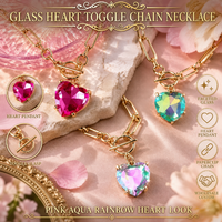 Collier pendentif cœur en verre Haomi CE, chaîne trombone, fermoir à bascule, bijoux en laiton doré pour femme, vente en gros