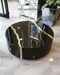 Lüks benzersiz merkezi masa siyah ayna altın paslanmaz çelik yuvarlak sehpa