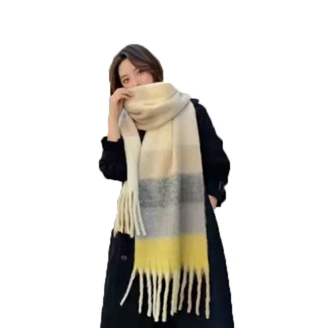 Grossiste Écharpe en cachemire synthétique à carreaux Doux Luxueux Hiver Chaud Épais Grands Glands Pashmina Écharpes