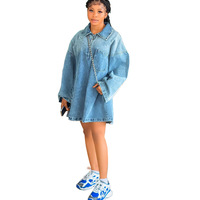 Robe en jean décontractée à manches longues pour femme avec poche à revers et coupe ample, imprimé numérique tendance, collection printemps-automne, best-seller