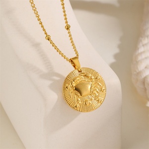 Collar con Colgante de Monedas Redondas con los 12 Signos del Zodiaco, en Relieve, de Moda, INS - Product Image 2