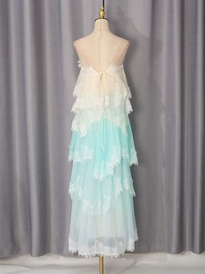 Vestido Maxi Vintage de Verano con Corte en A, Cuello en V, Cintura Natural, Dobladillo con Volantes, Satén Tejido Transpirable, Sin Mangas, para Bodas - Product Image 6